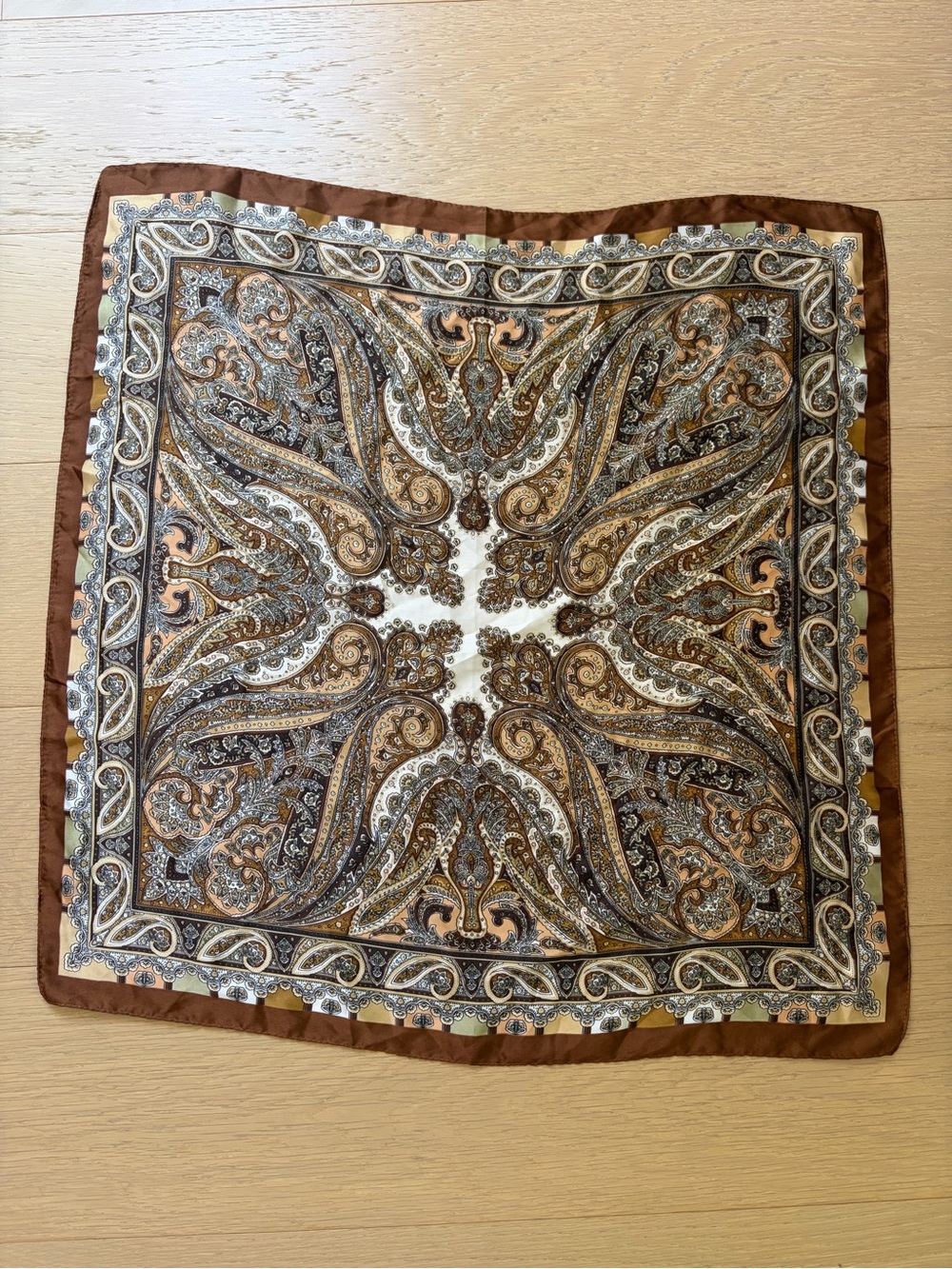 Classic Paisley Silk-Feel Scarf in Brown and Cream